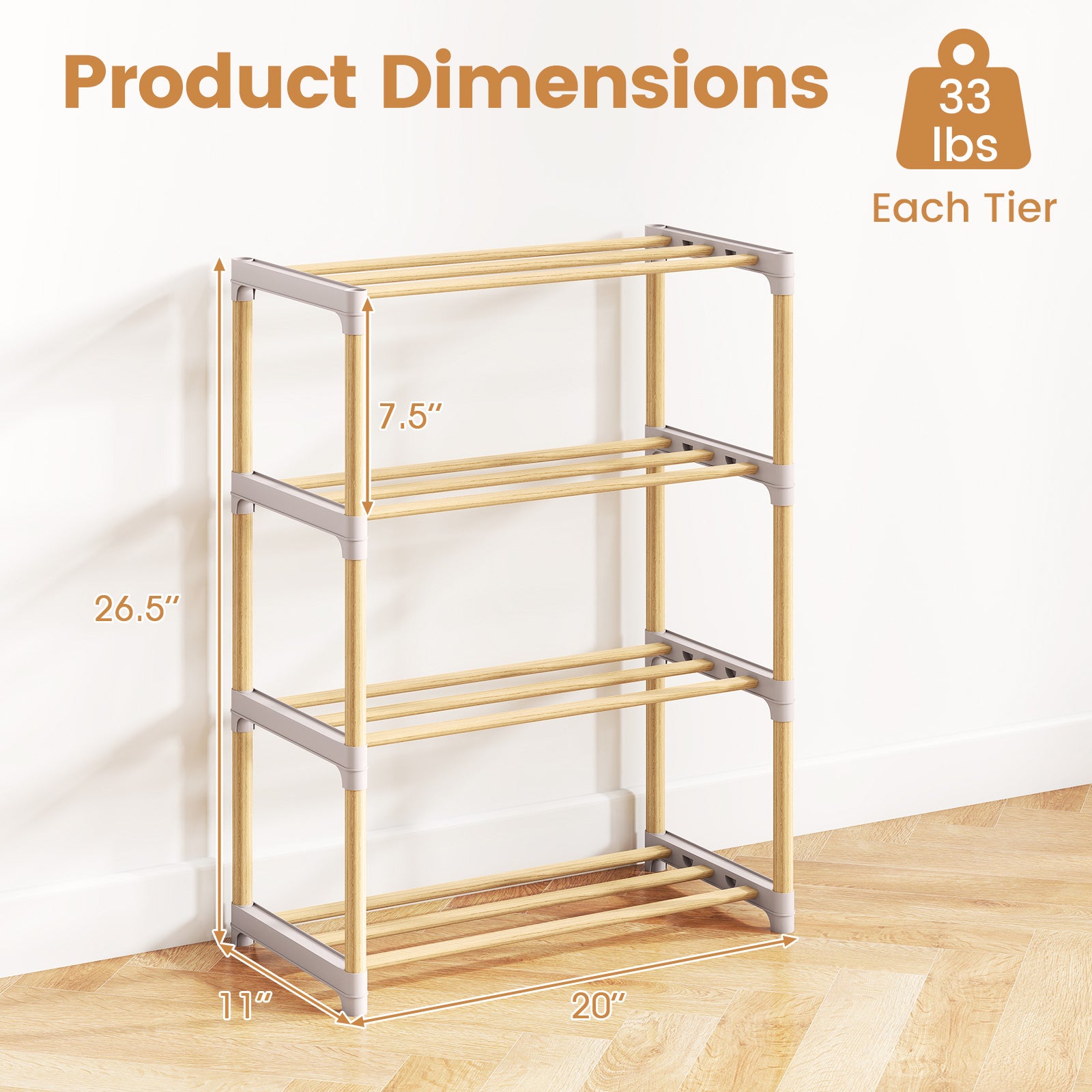 4-Tier Solid Wood Shoe Rack, Slatted Open Shelves, Gray Shoe Racks & Storage Benches at Gallery Canada