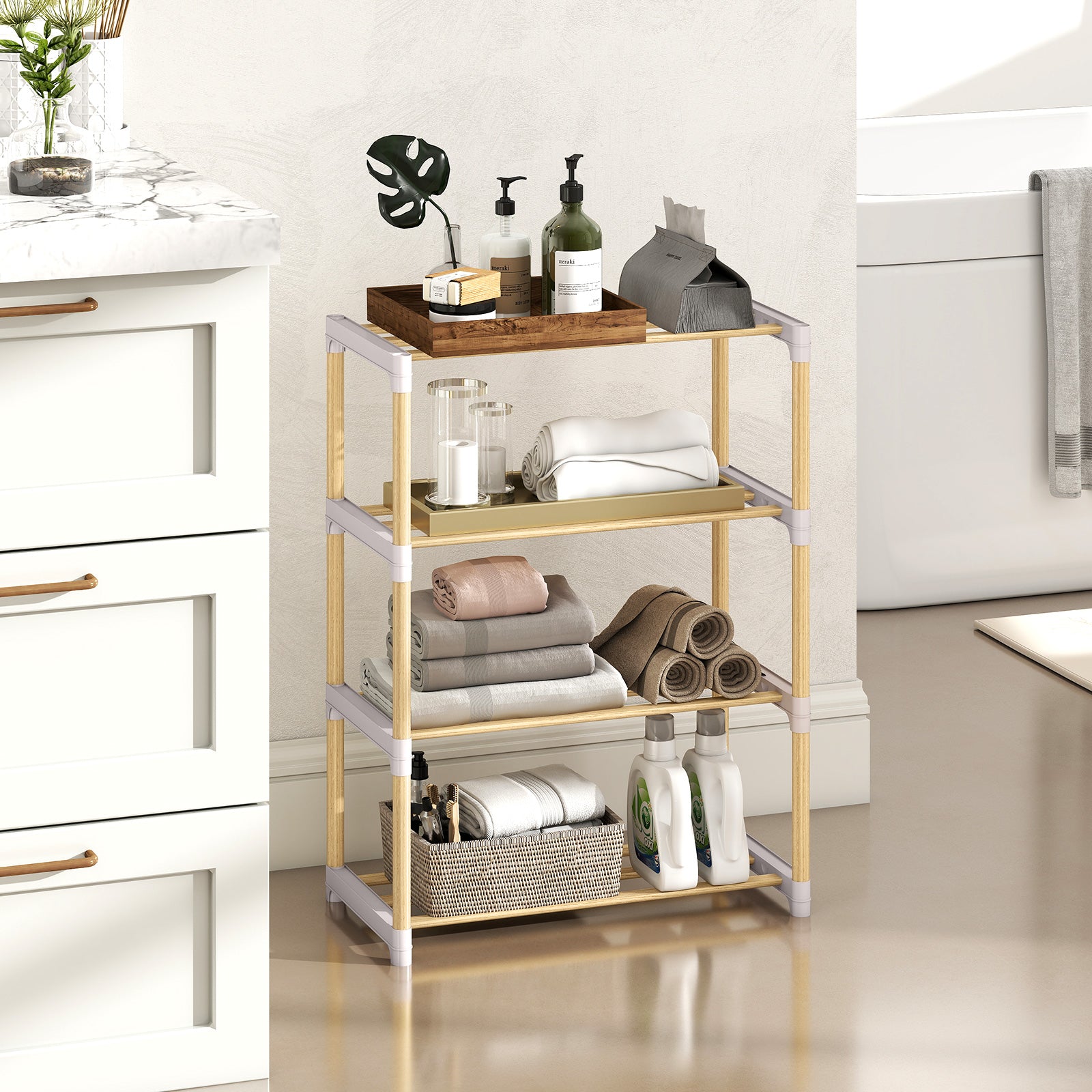 4-Tier Solid Wood Shoe Rack, Slatted Open Shelves, Gray Shoe Racks & Storage Benches at Gallery Canada