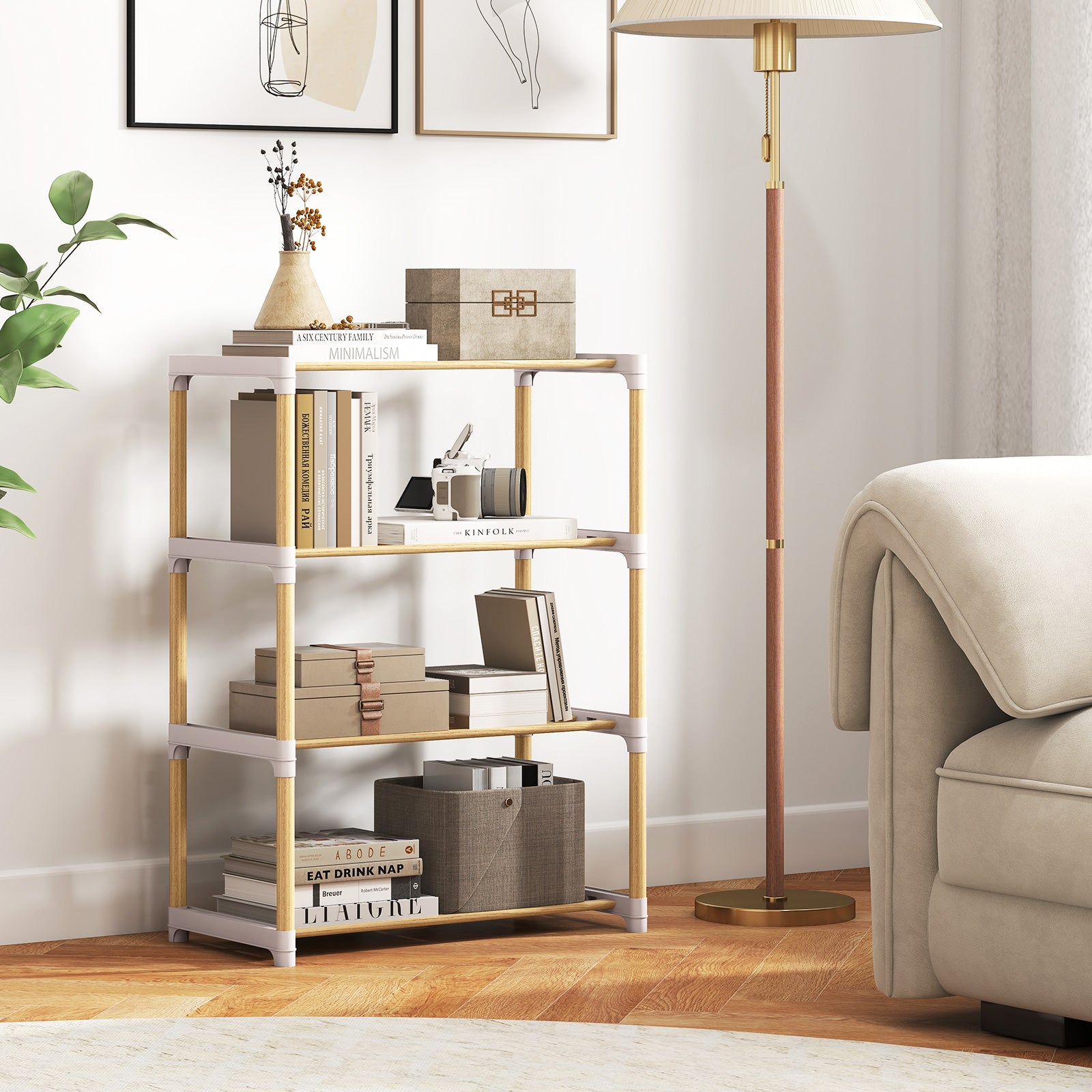 4-Tier Solid Wood Shoe Rack, Slatted Open Shelves, Gray Shoe Racks & Storage Benches at Gallery Canada