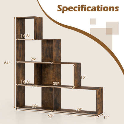 4-Tier Ladder Bookshelf with 6 Cubes, Rustic Brown Bookcases at Gallery Canada