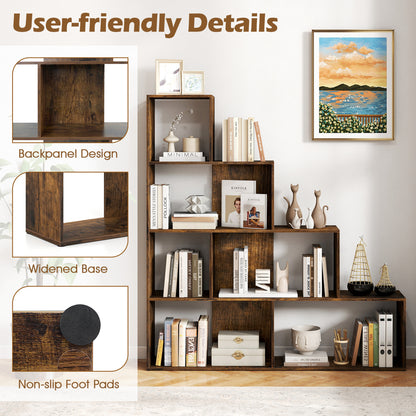 4-Tier Ladder Bookshelf with 6 Cubes, Rustic Brown Bookcases at Gallery Canada