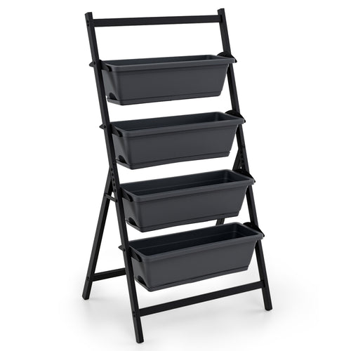 4-Tier Vertical Raised Garden Bed, 4 Containers, Drainage Holes, S, Black