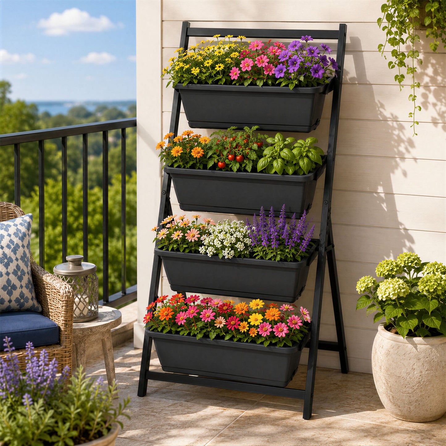 4-Tier Vertical Raised Garden Bed, 4 Containers, Drainage Holes, S, Black Raised Garden Beds at Gallery Canada