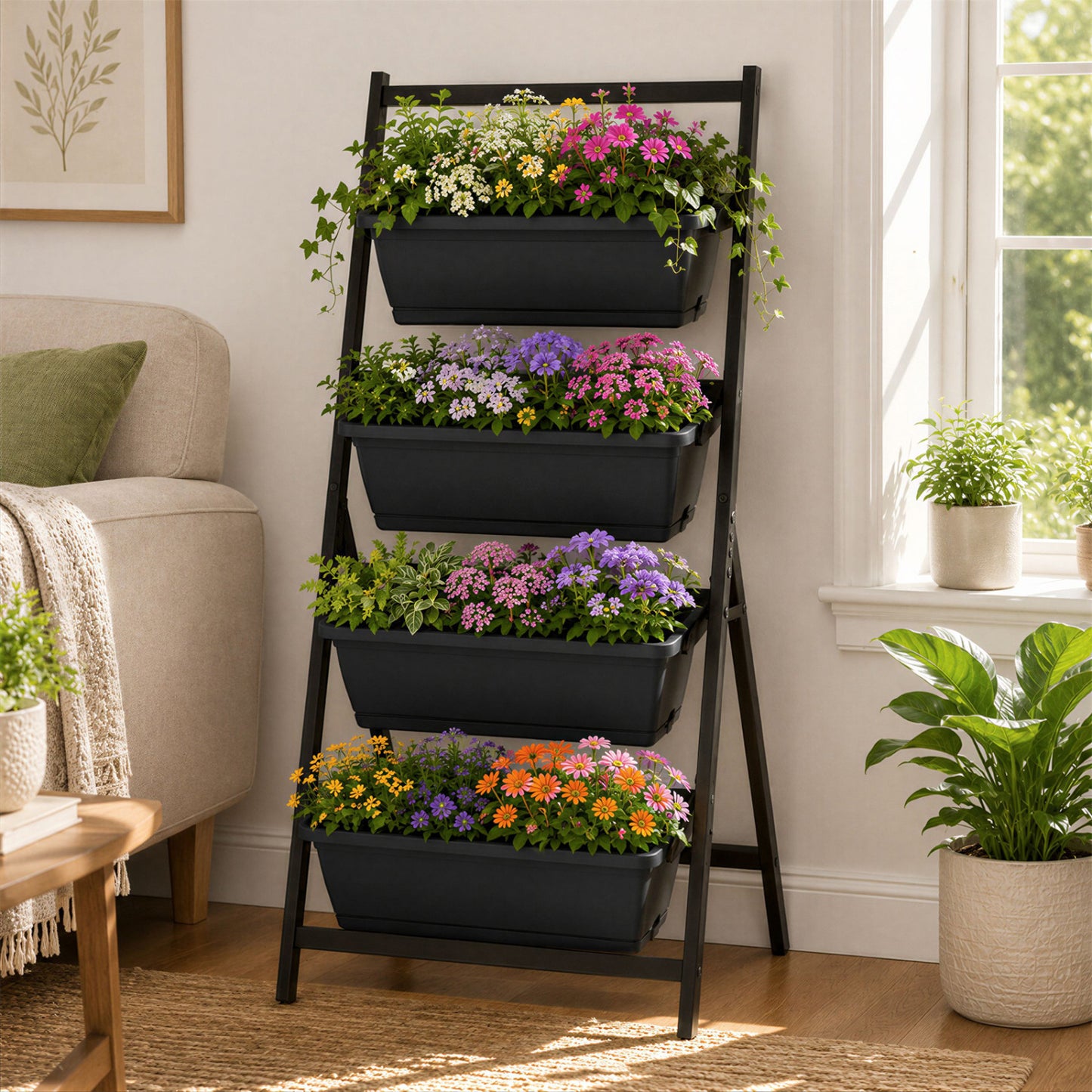 4-Tier Vertical Raised Garden Bed, 4 Containers, Drainage Holes, S, Black Raised Garden Beds at Gallery Canada
