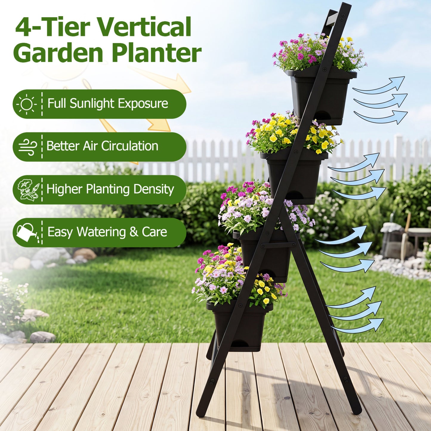 4-Tier Vertical Raised Garden Bed, 4 Containers, Drainage Holes, S, Black Raised Garden Beds at Gallery Canada