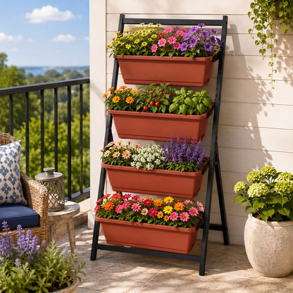 4-Tier Vertical Raised Garden Bed, Red