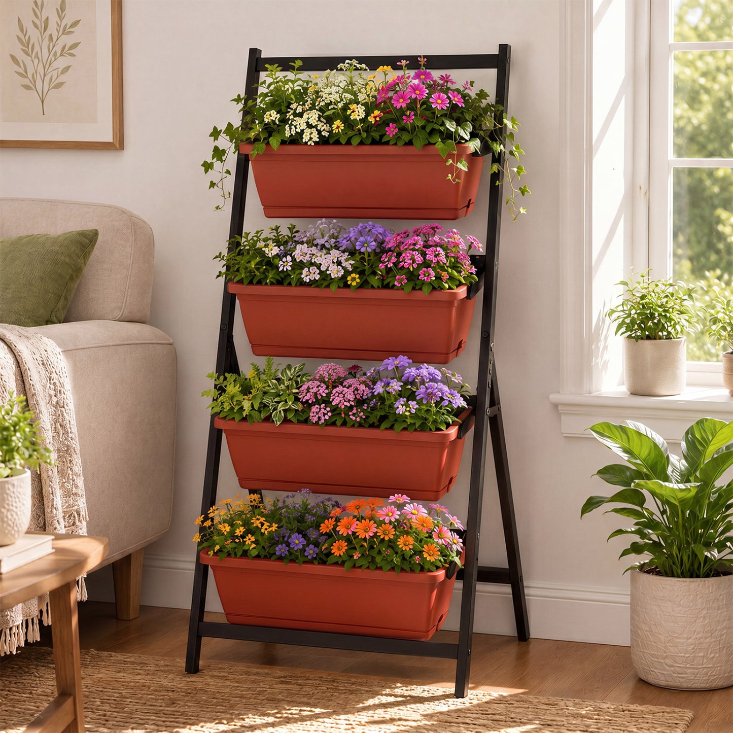 4-Tier Vertical Raised Garden Bed, Red