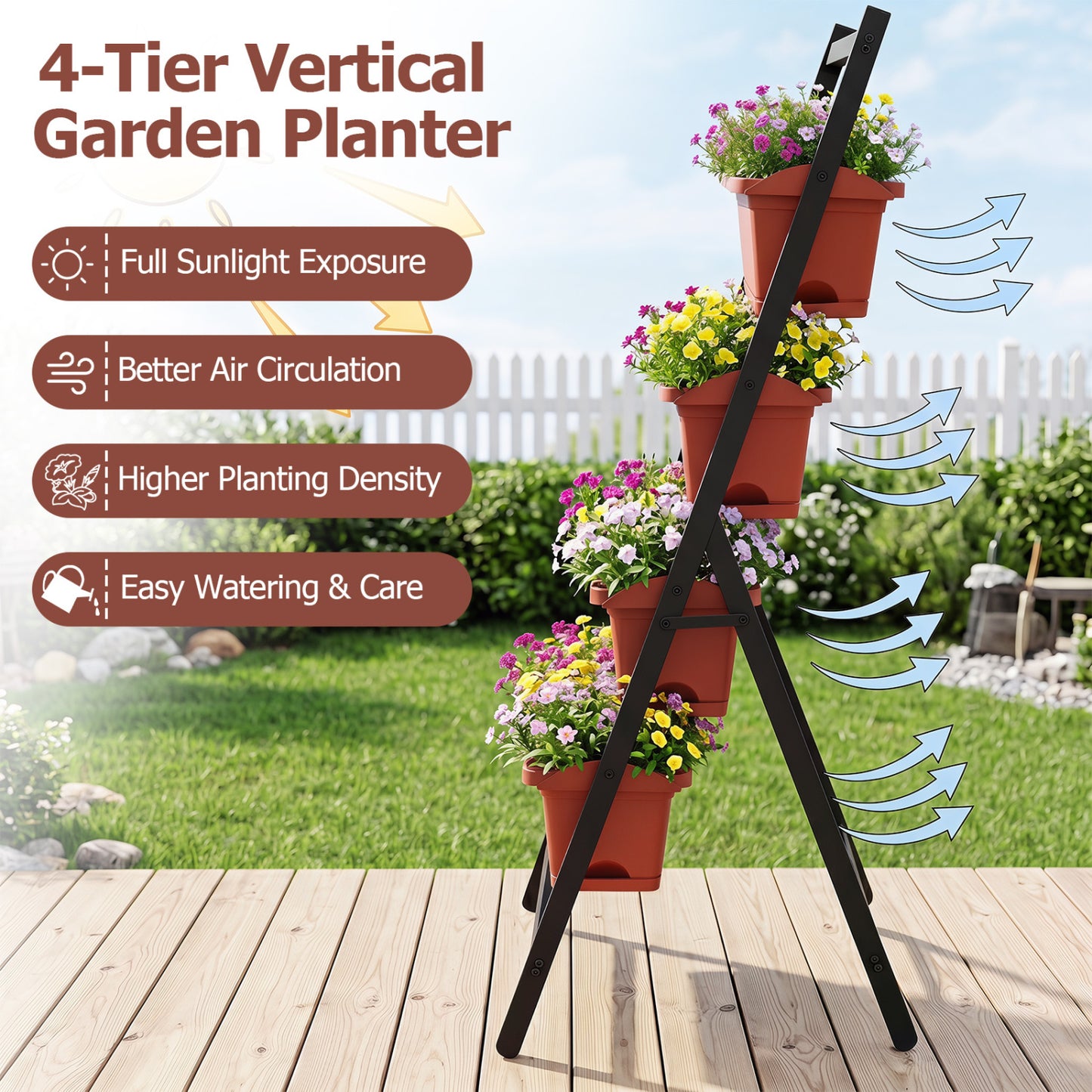 4-Tier Vertical Raised Garden Bed, Red