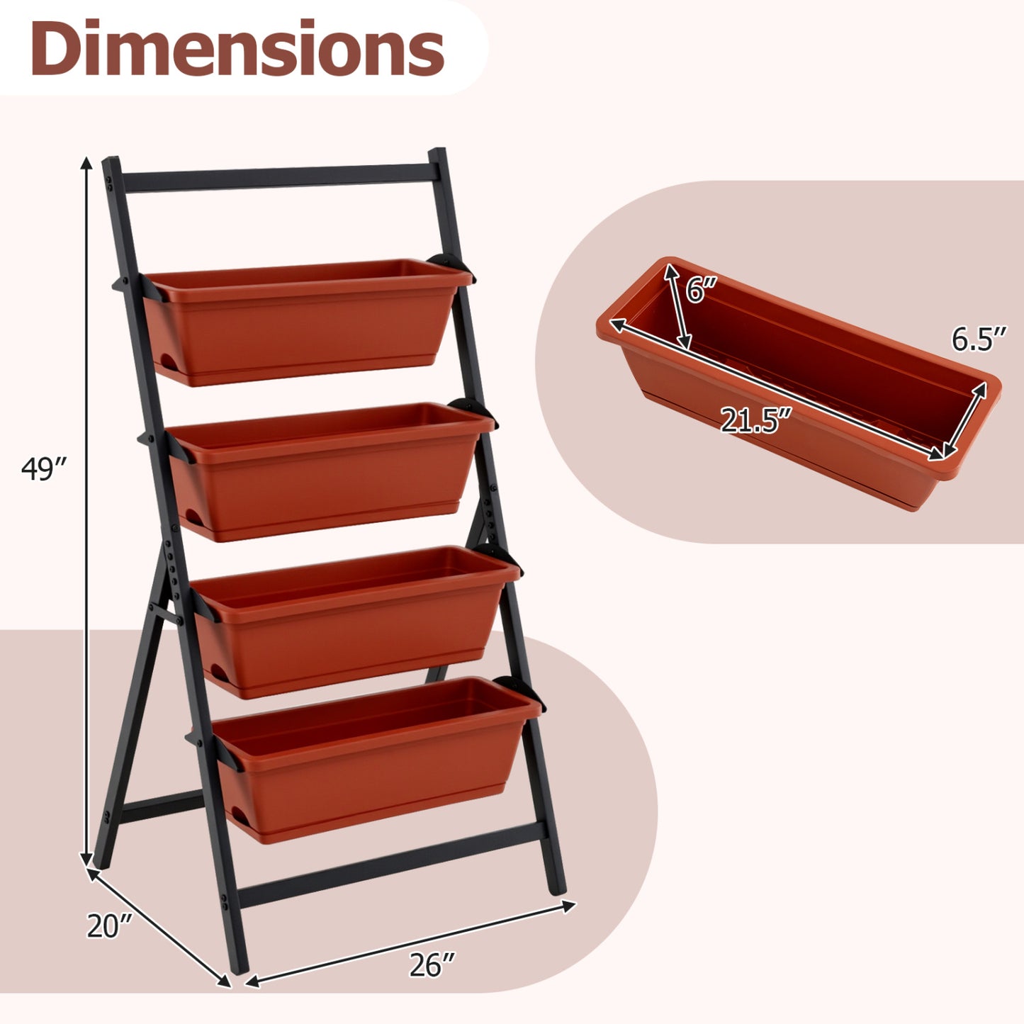 4-Tier Vertical Raised Garden Bed, Red