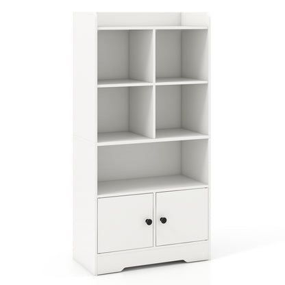 4 Tiers Bookshelf with 4 Cubes Display Shelf and 2 Doors, White Bookcases White at Gallery Canada