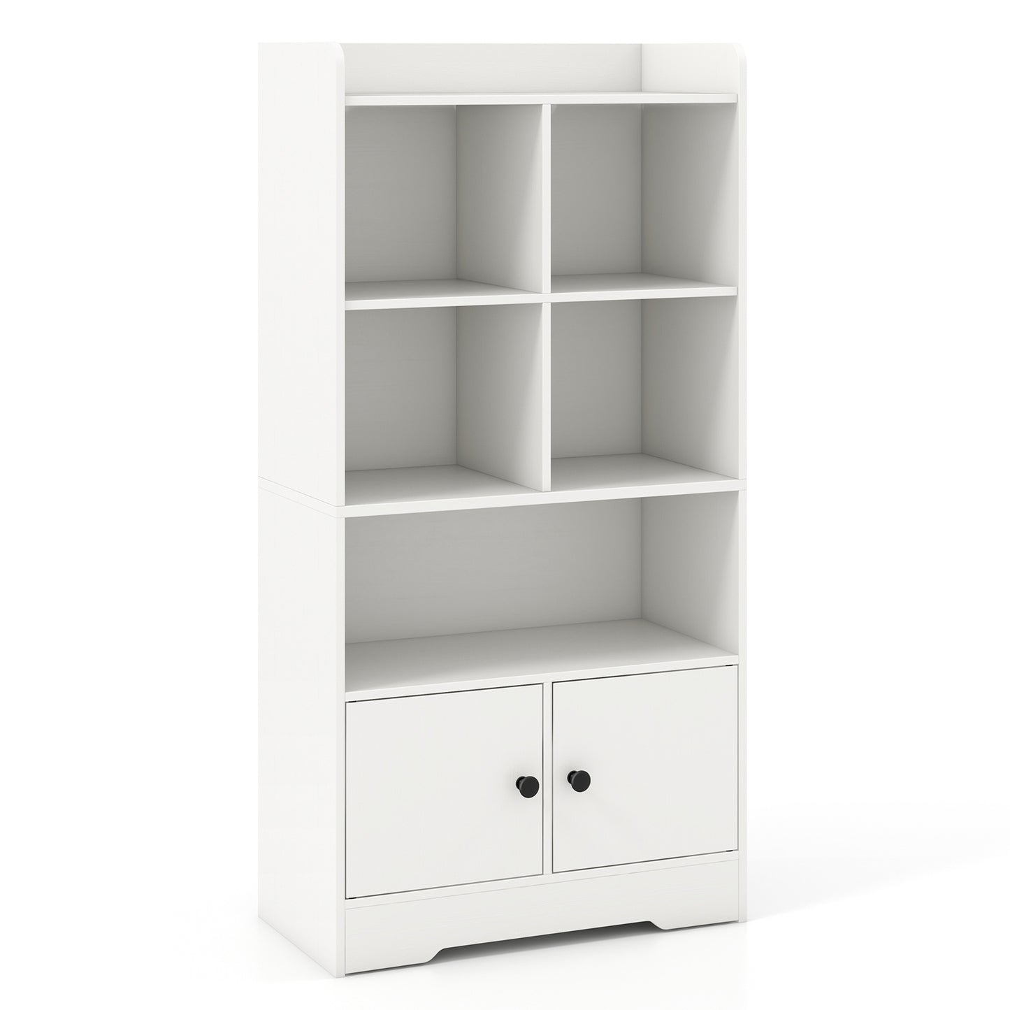 4 Tier Bookshelf With 4 Cubes, 2 Doors, White Bookcases at Gallery Canada