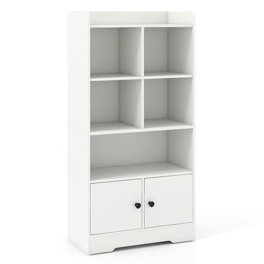4 Tier Bookshelf With 4 Cubes, 2 Doors, White Bookcases White at Gallery Canada