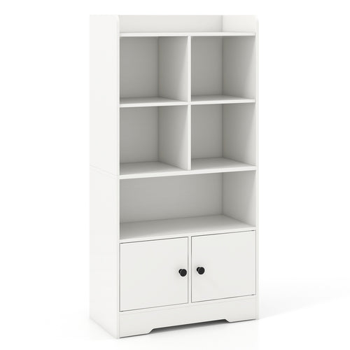 4 Tiers Bookshelf with 4 Cubes Display Shelf and 2 Doors, White