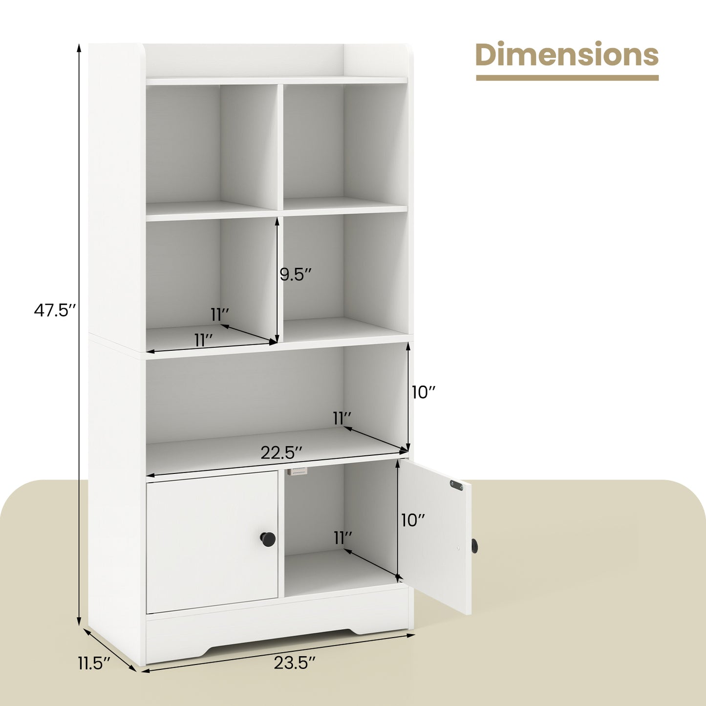 4 Tiers Bookshelf with 4 Cubes Display Shelf and 2 Doors, White Bookcases at Gallery Canada