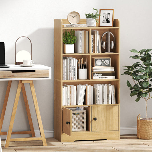 4 Tiers Bookshelf with 4 Cubes Display Shelf and 2 Doors, Natural Bookcases Natural at Gallery Canada