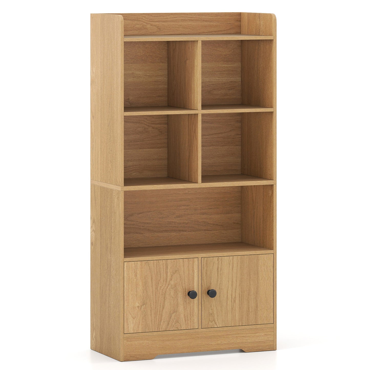 4 Tiers Bookshelf with 4 Cubes Display Shelf and 2 Doors, Natural Bookcases Natural at Gallery Canada