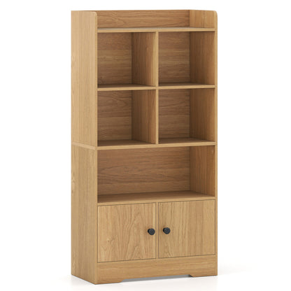 4 Tiers Bookshelf with 4 Cubes Display Shelf and 2 Doors, Natural Bookcases Natural at Gallery Canada