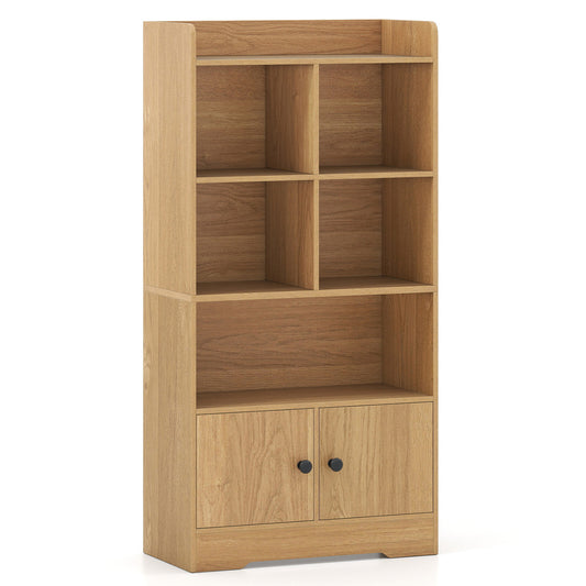 4 Tiers Bookshelf with 4 Cubes Display Shelf and 2 Doors, Natural Bookcases Natural at Gallery Canada