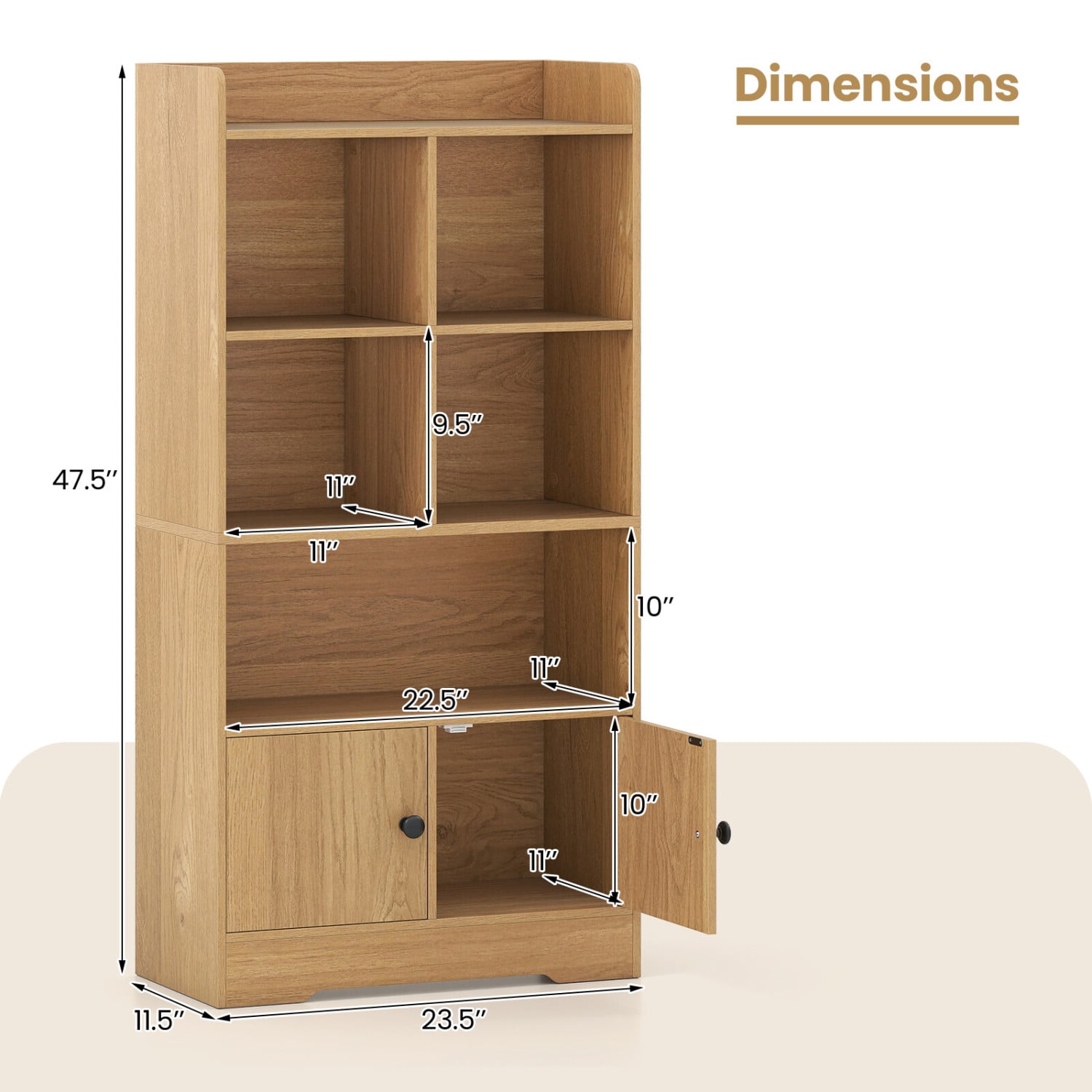 4 Tiers Bookshelf with 4 Cubes Display Shelf and 2 Doors, Natural Bookcases at Gallery Canada