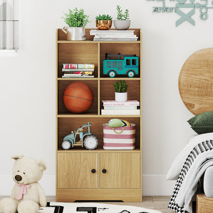 4 Tiers Bookshelf with 4 Cubes Display Shelf and 2 Doors, Natural Bookcases at Gallery Canada