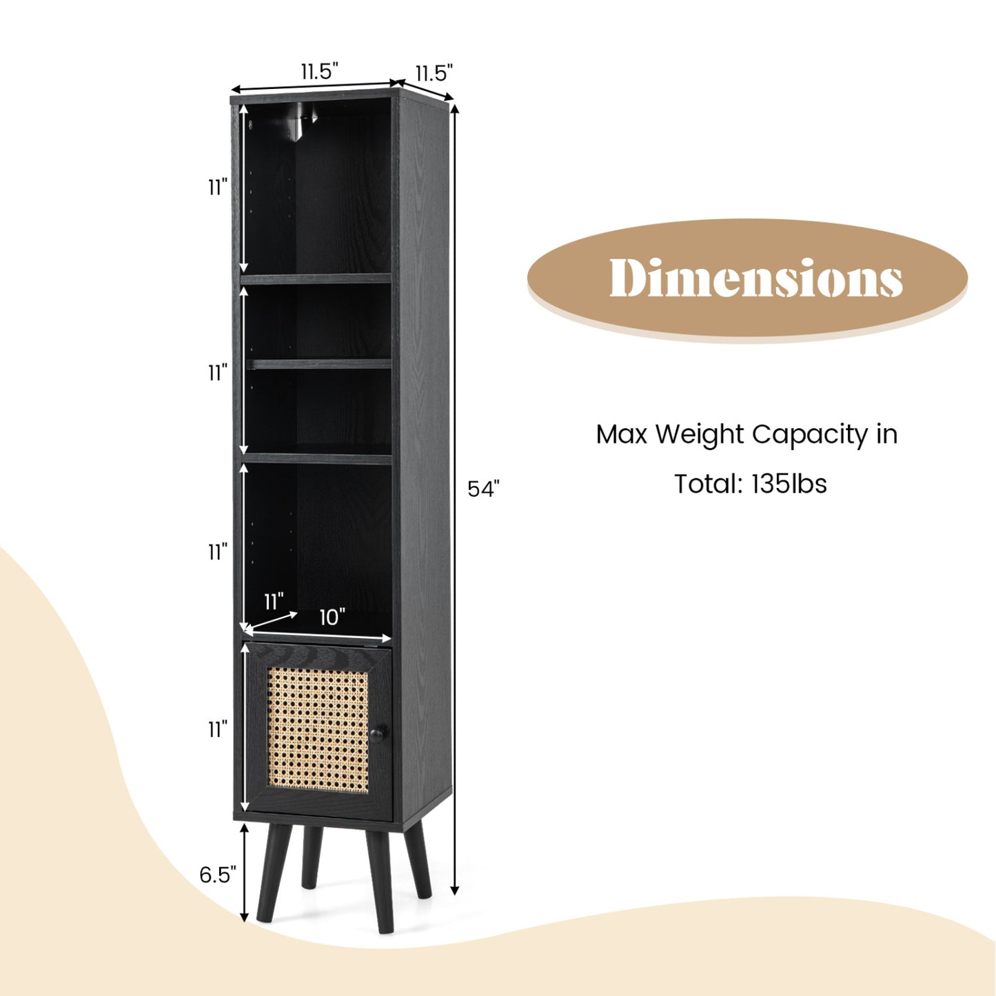 4-Tier Rattan Storage Cabinet, Slim Design, Black Cabinets & Chests at Gallery Canada
