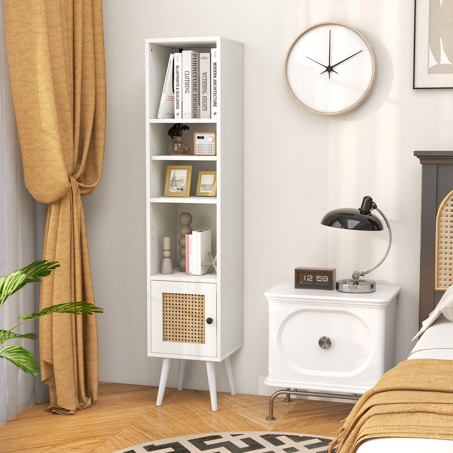 4-Tier Rattan Storage Cabinet, Slim Design, White Cabinets & Chests at Gallery Canada