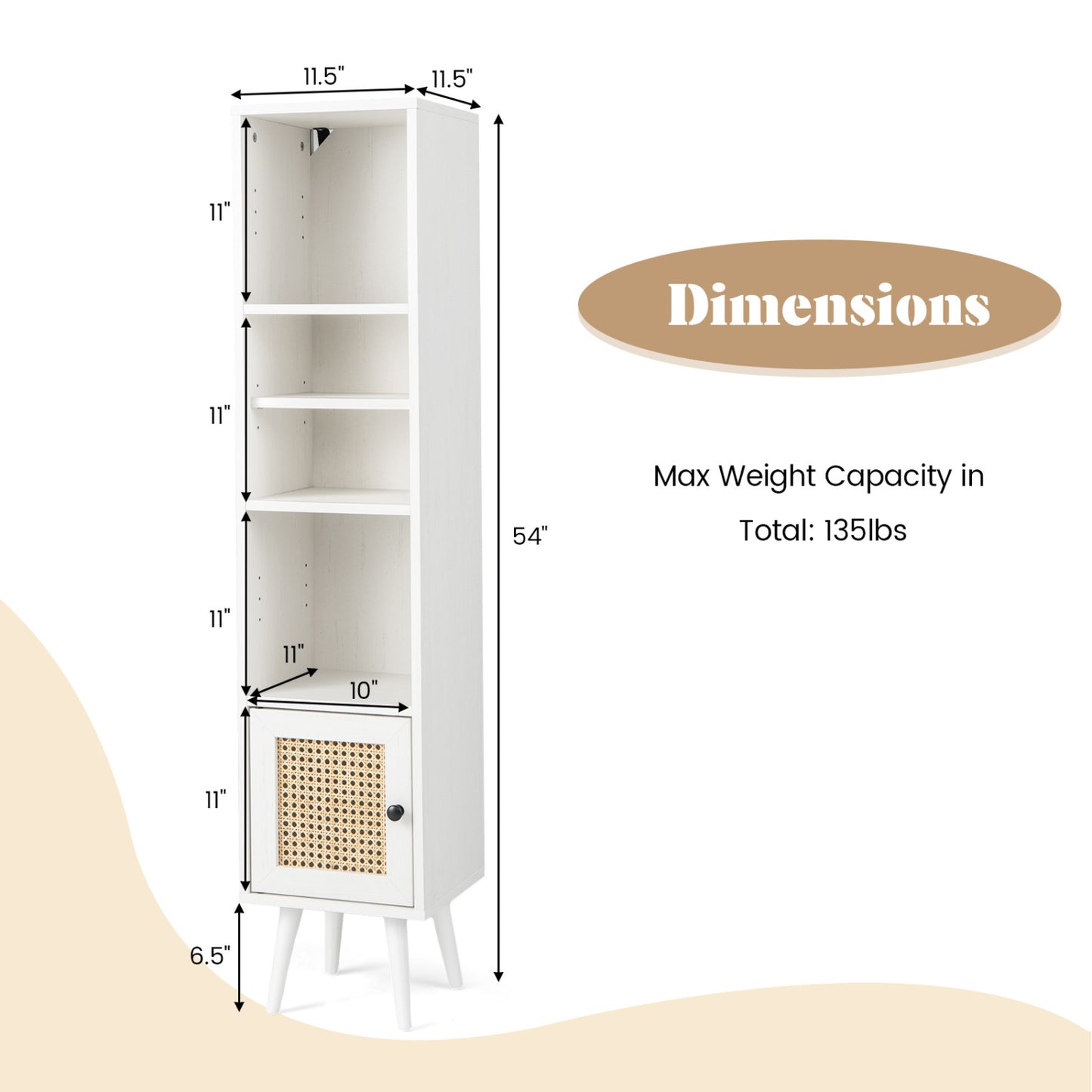 4-Tier Rattan Storage Cabinet, Slim Design, White Cabinets & Chests at Gallery Canada
