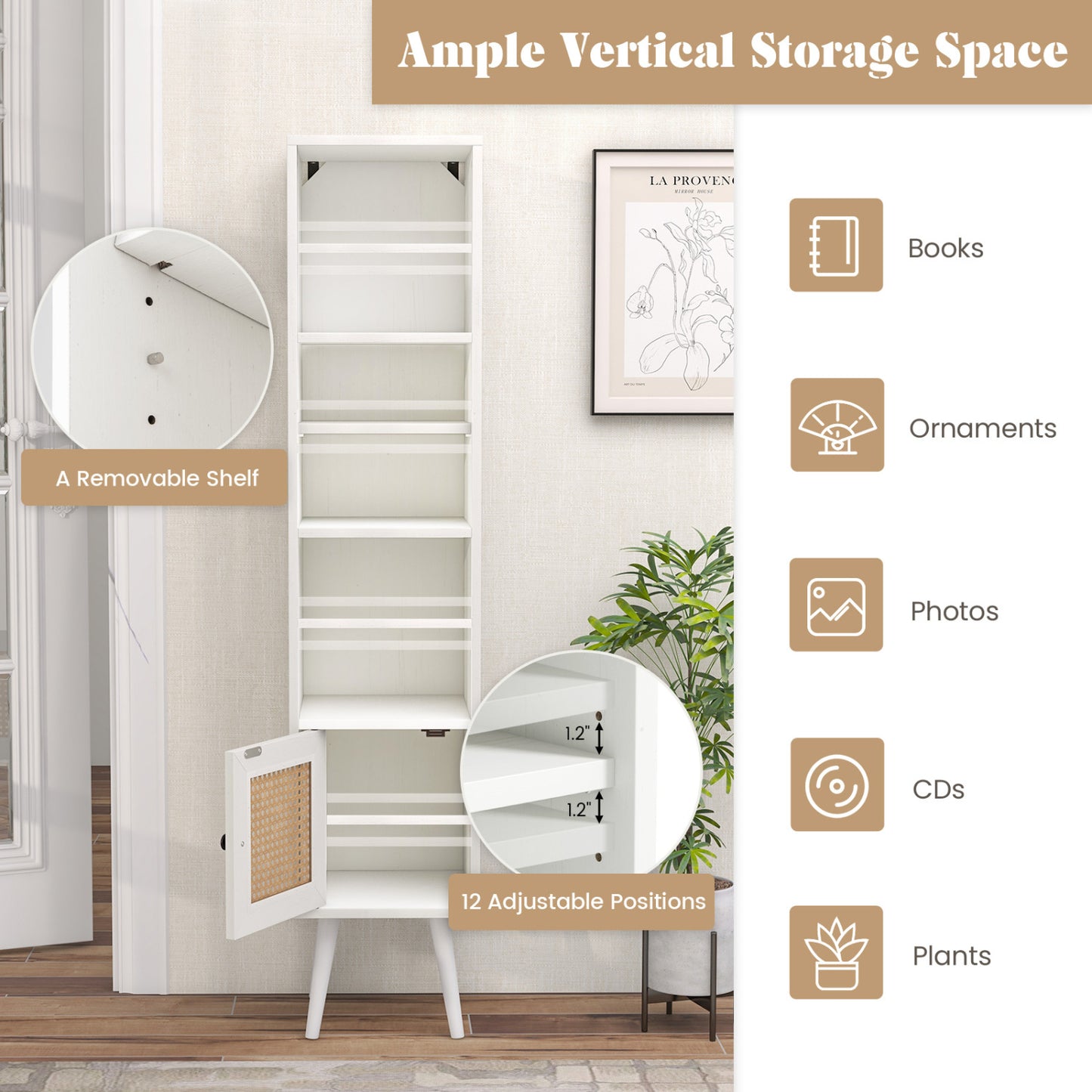 4-Tier Rattan Storage Cabinet, Slim Design, White Cabinets & Chests at Gallery Canada