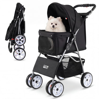 4 Wheel Pet Stroller, Small Dogs Cats, 33 LBS, Black Dog Supplies Black at Gallery Canada