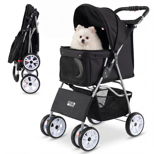 4 Wheel Pet Stroller, Small Dogs Cats, 33 LBS, Black Dog Supplies Black at Gallery Canada