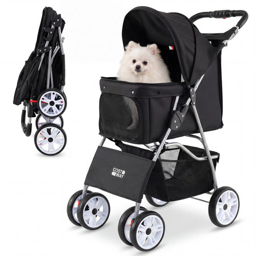 4 Wheel Pet Stroller, Small Dogs Cats, 33 LBS, Black