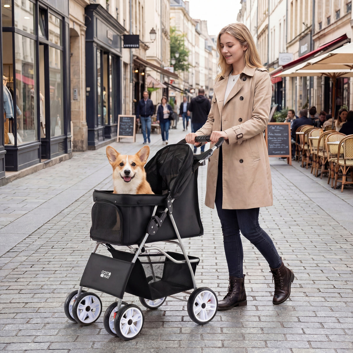 4 Wheel Pet Stroller, Small Dogs Cats, 33 LBS, Black Dog Supplies at Gallery Canada