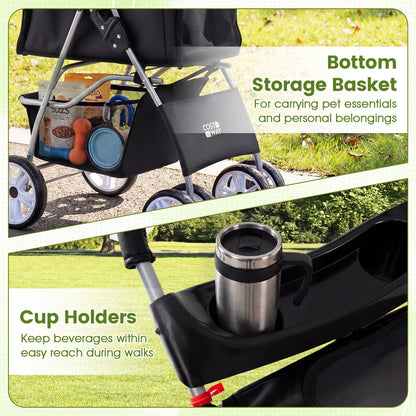 4 Wheel Pet Stroller, Small Dogs Cats, 33 LBS, Black Dog Supplies at Gallery Canada