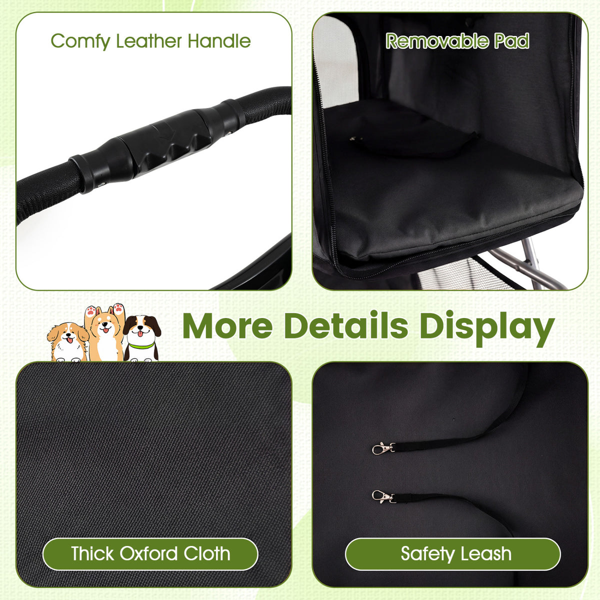 4 Wheel Pet Stroller, Small Dogs Cats, 33 LBS, Black Dog Supplies at Gallery Canada