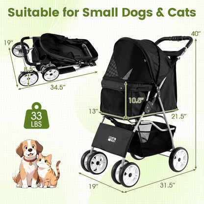 4 Wheel Pet Stroller, Small Dogs Cats, 33 LBS, Black Dog Supplies at Gallery Canada