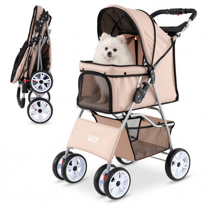 4 Wheel Pet Stroller For Small Dogs Cats, 33 LBS, Beige Dog Supplies at Gallery Canada