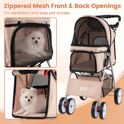 4 Wheel Pet Stroller For Small Dogs Cats, 33 LBS, Beige Dog Supplies at Gallery Canada