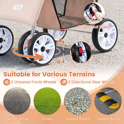 4 Wheel Pet Stroller For Small Dogs Cats, 33 LBS, Beige Dog Supplies at Gallery Canada