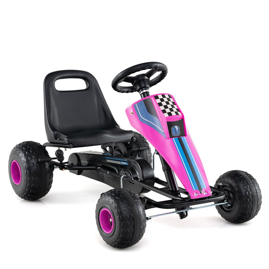 4-Wheel Ride On Toy Pedal Go Kart for Kids with Steering Wheel and Safe Handbrake, Pink Push & Pedal Ride On Toys Pink at Gallery Canada