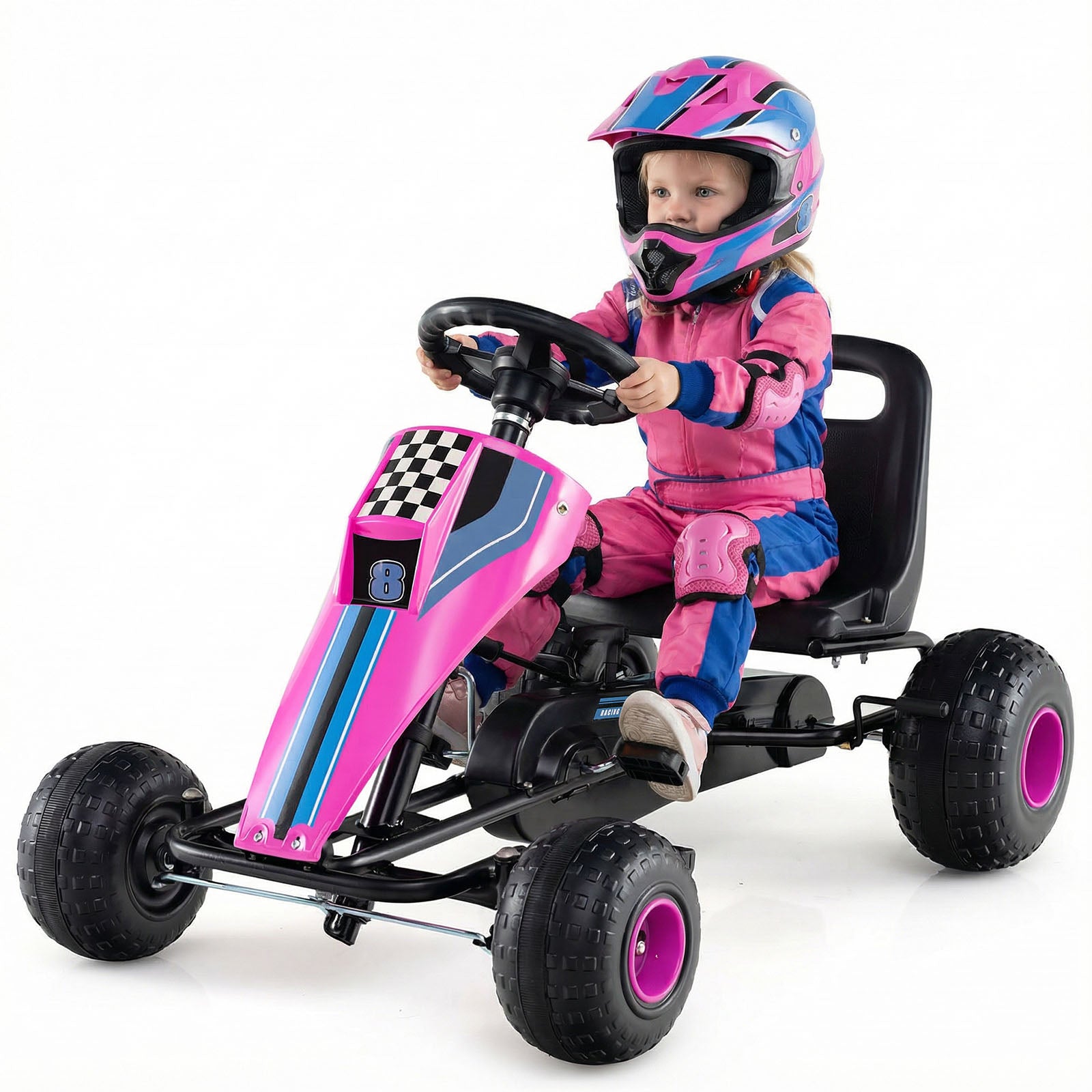 4-Wheel Ride On Toy Pedal Go Kart for Kids with Steering Wheel and Safe Handbrake, Pink Push & Pedal Ride On Toys at Gallery Canada