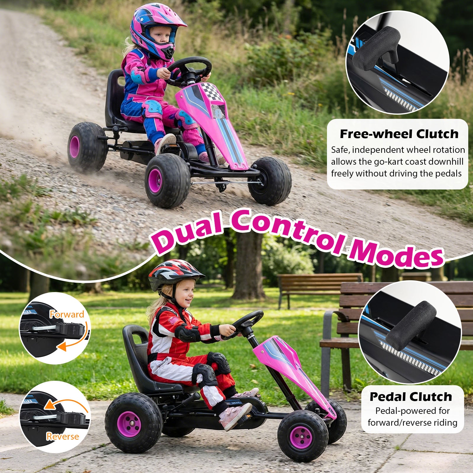 4-Wheel Ride On Toy Pedal Go Kart for Kids with Steering Wheel and Safe Handbrake, Pink Push & Pedal Ride On Toys at Gallery Canada