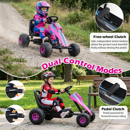 4-Wheel Ride On Toy Pedal Go Kart for Kids with Steering Wheel and Safe Handbrake, Pink Push & Pedal Ride On Toys at Gallery Canada