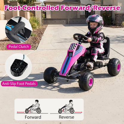 4-Wheel Ride On Toy Pedal Go Kart for Kids with Steering Wheel and Safe Handbrake, Pink Push & Pedal Ride On Toys at Gallery Canada