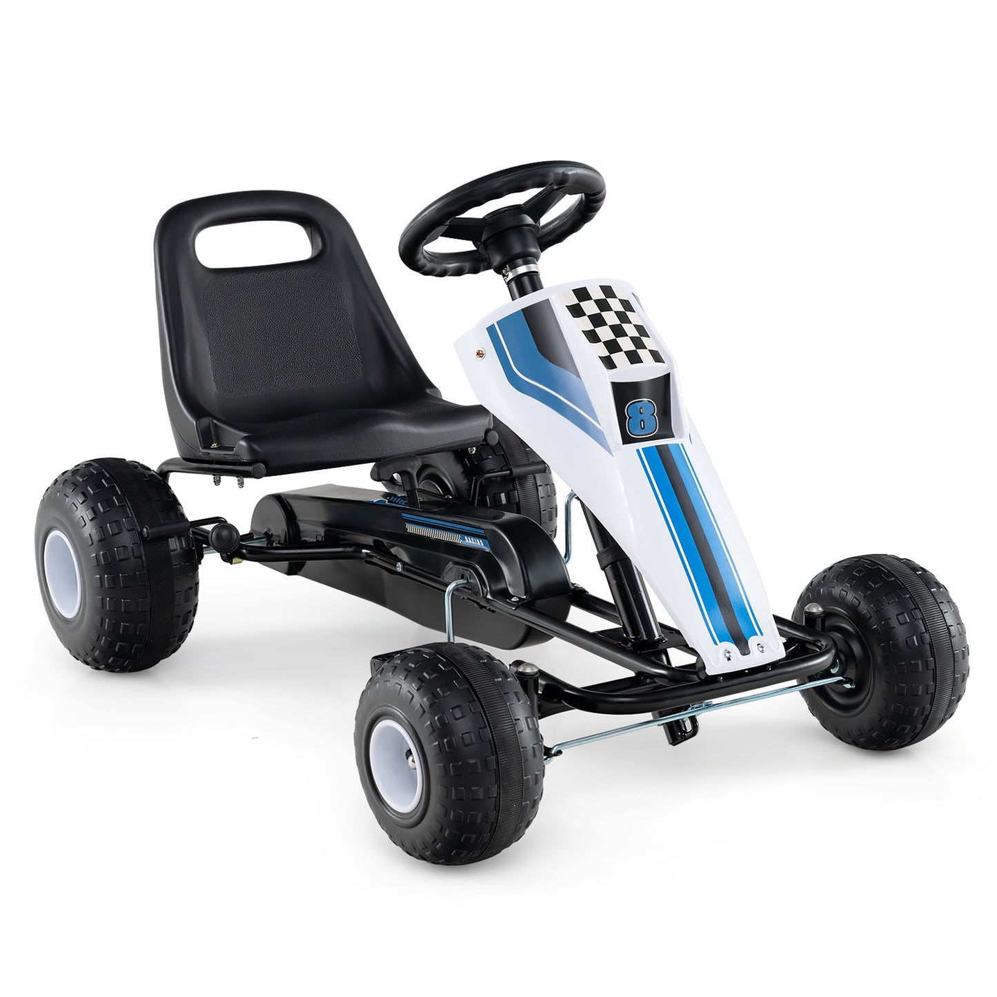 4-Wheel Ride On Toy Pedal Go Kart for Kids with Steering Wheel and Safe Handbrake, White Push & Pedal Ride On Toys at Gallery Canada