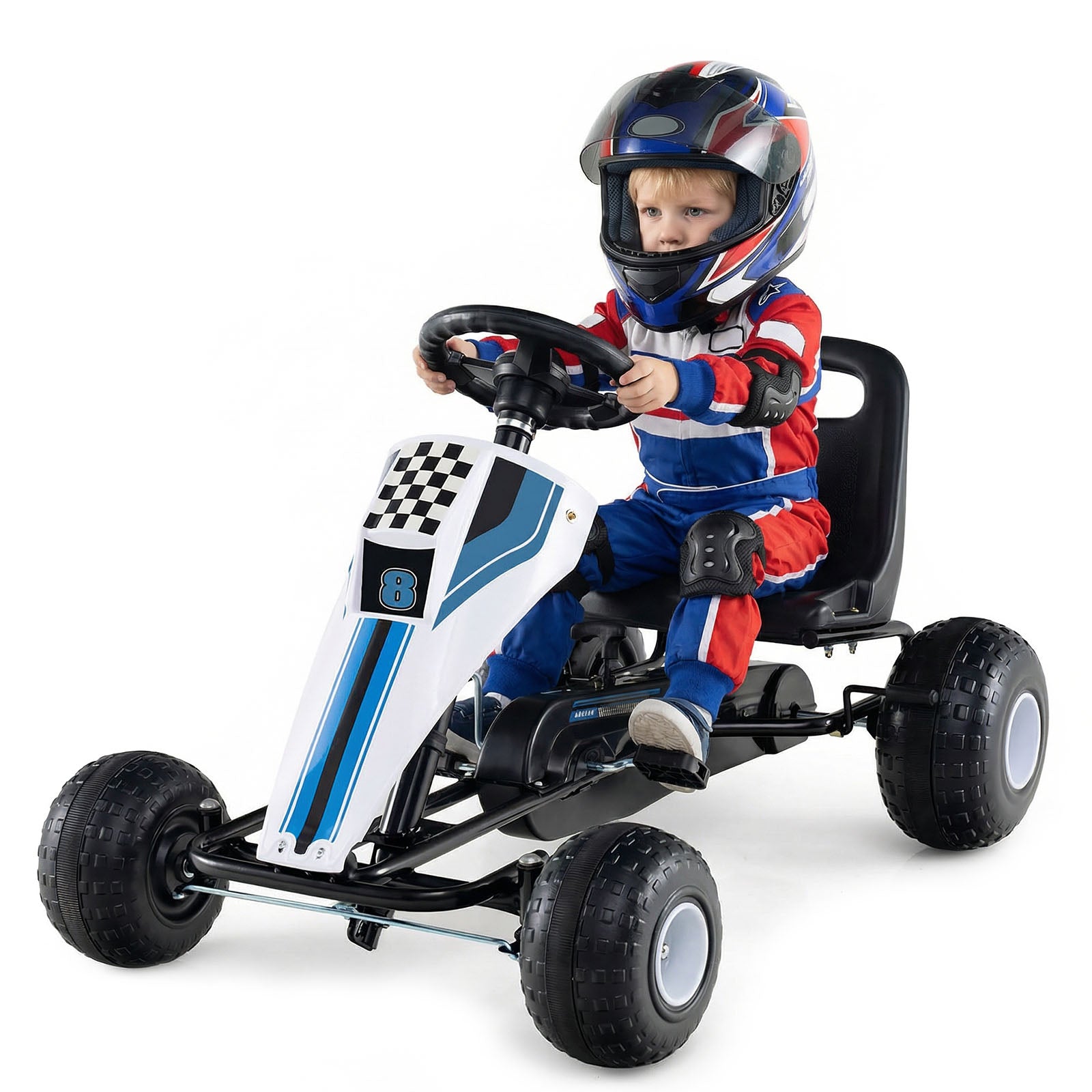 4-Wheel Ride On Toy Pedal Go Kart for Kids with Steering Wheel and Safe Handbrake, White Push & Pedal Ride On Toys at Gallery Canada