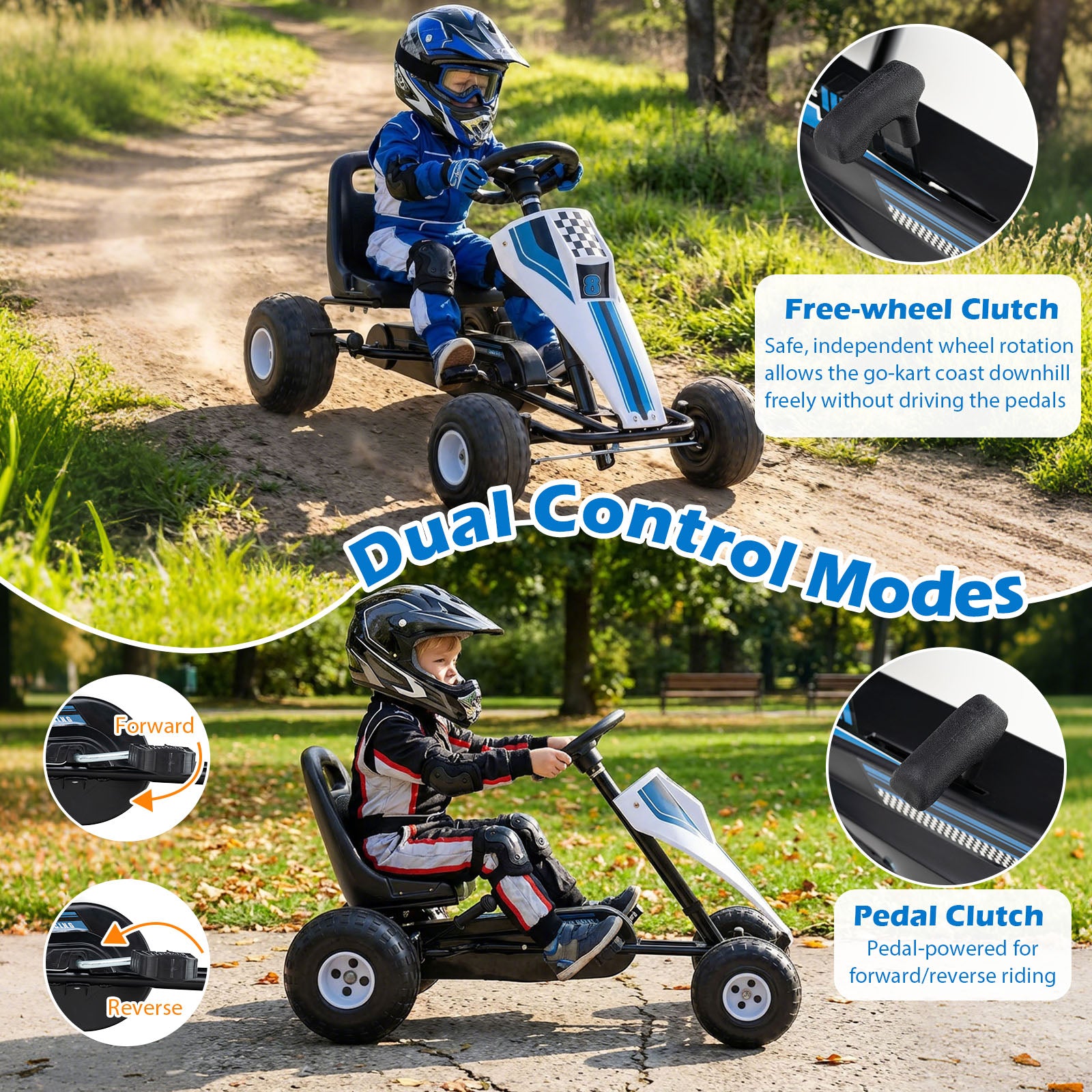 4-Wheel Ride On Toy Pedal Go Kart for Kids with Steering Wheel and Safe Handbrake, White Push & Pedal Ride On Toys at Gallery Canada