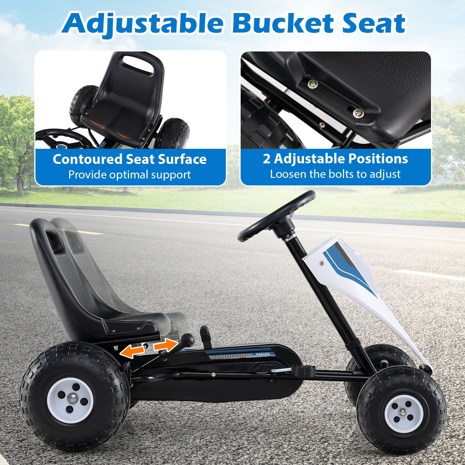 4-Wheel Ride On Toy Pedal Go Kart for Kids with Steering Wheel and Safe Handbrake, White Push & Pedal Ride On Toys at Gallery Canada