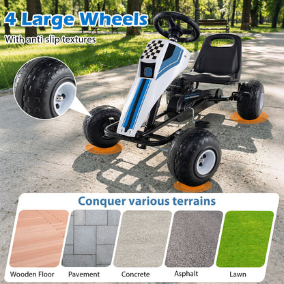 4-Wheel Ride On Toy Pedal Go Kart for Kids with Steering Wheel and Safe Handbrake, White Push & Pedal Ride On Toys at Gallery Canada