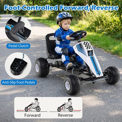 4-Wheel Ride On Toy Pedal Go Kart for Kids with Steering Wheel and Safe Handbrake, White Push & Pedal Ride On Toys at Gallery Canada