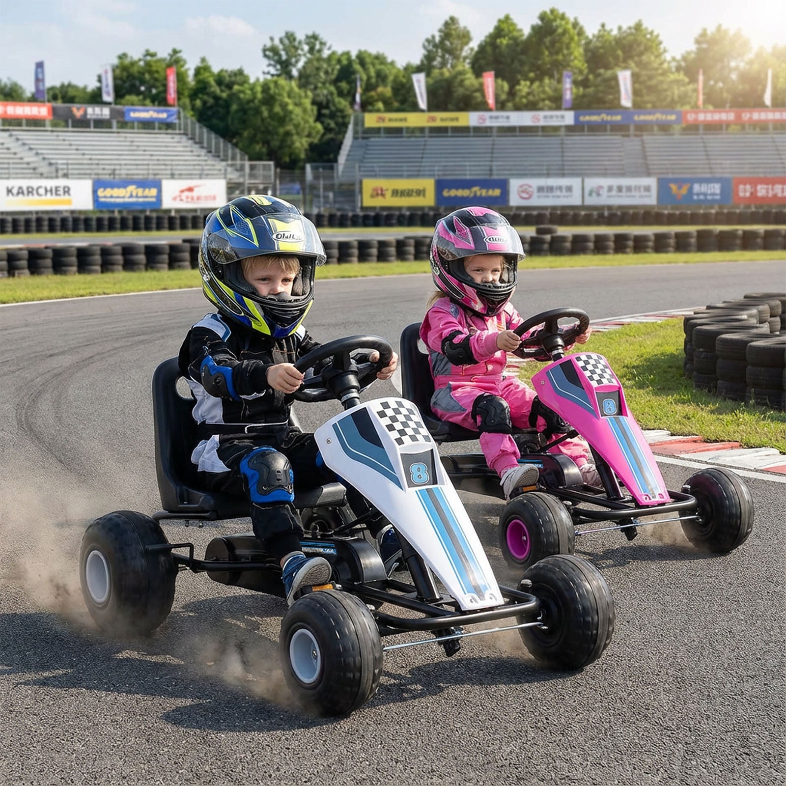 4-Wheel Ride On Toy Pedal Go Kart for Kids with Steering Wheel and Safe Handbrake, White Push & Pedal Ride On Toys at Gallery Canada